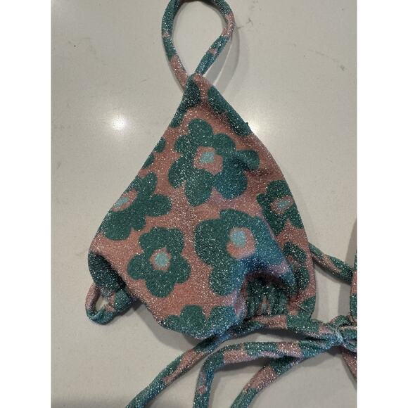 For Love & Lemons Size Small Yola Triangle Bikini Top Floral Print Shimmer Boho - Picture 7 of 8